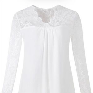 White/Ivory Chiffon Dress with lace sleeves